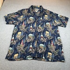 Steve & Barrys Mens Size 2XL Classic Hawaiian Shirt Beer Bottle‎ Theme Navy Blue
